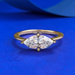 Luxurious S925 silver ring with 6x12mm marquise-cut carbon diamond in four-prong setting