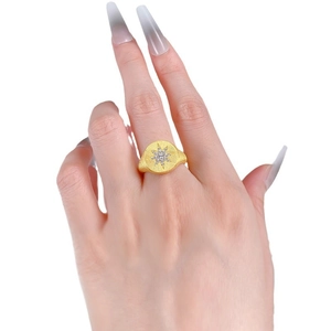 Italian craft S925 silver braided ring with gold brushed finish and starburst zircon