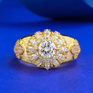 Bague Tournesol Brossée Italienne en Argent Sterling 925 Plaqué Or Vintage Strass Pavé Bague Cluster de Fleurs pour Femme