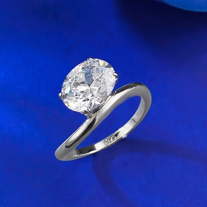 Classic S925 sterling silver ring with large oval-cut gemstone in four-prong setting