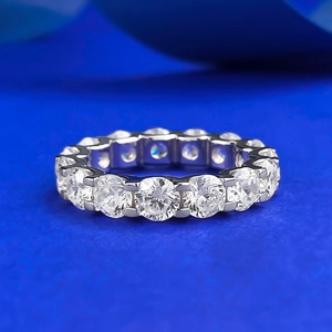 Classic S925 sterling silver eternity ring with round brilliant cut pavé diamonds