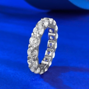 925 Sterling Silver Eternity Ring For Women Round White Rhinestone Inlaid Wedding Band Fashion Jewelry Anniversary Gift Ring