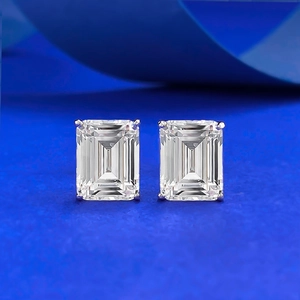 925 Sterling Silver Emerald Cut Rhinestone Stud Earrings Square Geometric Rectangle Silver Earrings For Unisex Fashion Jewelry Gift