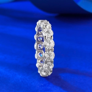 Classic S925 sterling silver eternity ring with round brilliant cut sparkling crystals