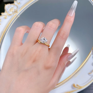 Elegant S925 silver ring with 8x10mm round sparkling solitaire gemstone on hand