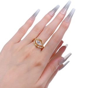 Luxury S925 silver marquise-cut 6x12mm diamond ring with gold twisted band on model hand