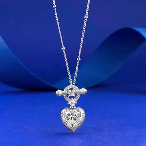 925 Sterling Silver Heart Pendant Necklace For Women Elegant Rhinestone Inlaid OT Clasp Bead Chain Fashion Jewelry Gift