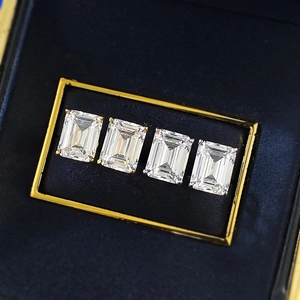 Emerald cut S925 sterling silver rectangular earrings with four bright white gemstones