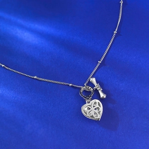 S925 sterling silver heart pendant necklace with OT toggle clasp and beaded chain