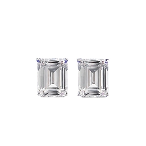 Classic S925 silver stud earrings with 7x9mm emerald cut clear sparkling gemstones