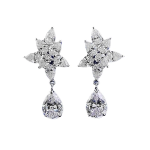 Orecchini a corona in argento S925 con cristalli a goccia per abiti da sposa eleganti