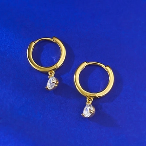 Classic S925 silver gold hoop earrings with sparkling teardrop cubic zirconia stones