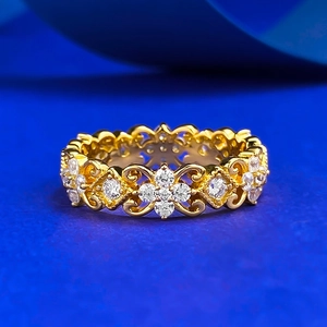 Bague de Luxe en Argent Sterling 925 Fleur d'Iris Ajourée pour Femme Style Palais Vintage Plaqué Or avec Strass