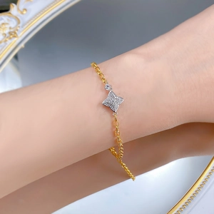 Detail view of a S925 silver star bracelet with shimmering diamonds on a wrist