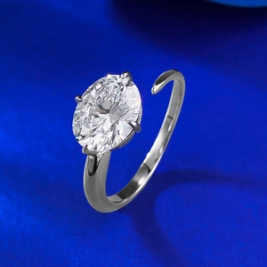 Luxury 925 Sterling Silver Oval Cut Rhinestone Open Ring For Women Elegant Fashion Jewelry Engagement Wedding Finger Ring