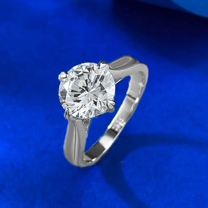 Bague classique en argent sterling S925 avec pierre précieuse blanche ronde de 8 mm