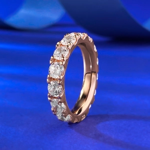Luxury 925 Sterling Silver Round Rhinestone Paved Eternity Ring For Women Rose Gold Plated Wedding Band Fashion Jewelry