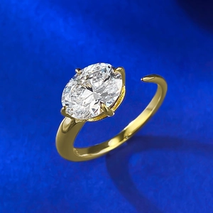 925 Sterling Silver Ring For Women Gold Plated Oval Pigeon Egg Rhinestone Inlaid Open Ring Fashion Jewelry Banquet Party Finger Ring