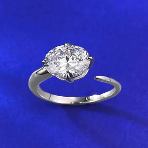 Classic S925 sterling silver ring with oval cut solitaire gemstone and six-prong setting