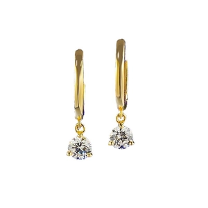 Classic 18K gold S925 silver hoop earrings with round brilliant-cut dangling diamonds