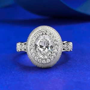 Bague Ovale Brossée en Argent Sterling 925 Vintage pour Femme Luxueuse Bague avec Strass Incrustés Pavé Bijoux de Mode Femme