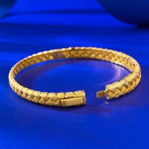 S925 silver gold-plated braided wheat ear cuff bracelet with brushed texture and stones