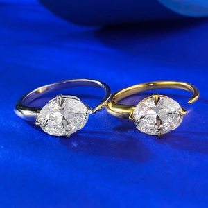 Classic S925 silver oval solitaire ring with 7x9mm stone in gold and silver finish