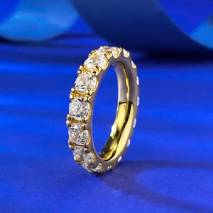 925 Sterling Silver Eternity Ring Full Rhinestone Inlaid Gold Silver Rose Gold Plated Round Cut Band Ring For Women Wedding Party