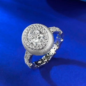 Bague ovale vintage en argent sterling S925 brossé avec pierre en zircon 1,25 carat