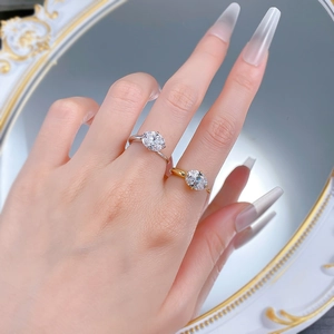 Elegant S925 silver and gold plated rings with large oval-cut clear solitaire gemstones