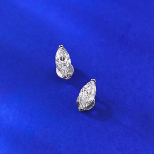 Minimalist S925 sterling silver marquise cut stud earrings with transparent crystals