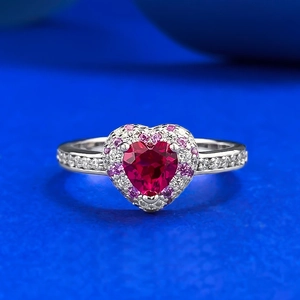 S925 Sterling Silver Heart Ring Red Rhinestone For Women Romantic Sweet Jewelry Elegant Heart Shaped Finger Ring Size 5-9 Gift