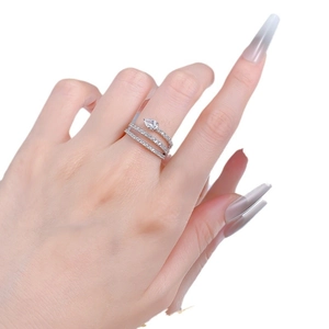 S925 Silberring im Lagen-Design mit birnenförmigem Stein und Pavé-Diamanten besetzt