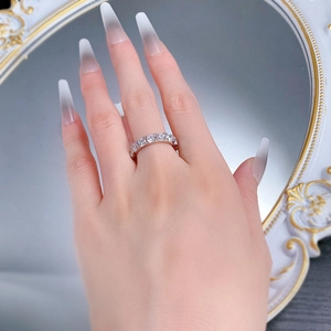 Macro detail of S925 sterling silver eternity ring with 4.0mm round cut cubic zirconia