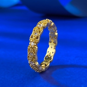 Vintage 925 Sterling Silver Hollow Lace Ring For Women Gold Plated Palace Style Rhinestone Inlaid Fashion Jewelry Finger Ring