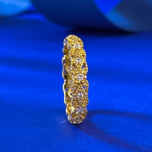Vintage S925 silver hollow lace ring in gold finish with delicate micro diamond inlay