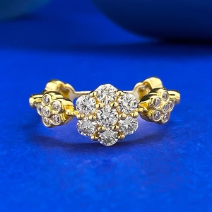 S925 Sterling Silver Flower Ring For Women Gold Plated Rhinestone Cluster Floral Band Luxury Fashion Party Jewelry Gift