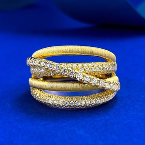 Luxury 925 Sterling Silver Gold Plated Italian Brushed Cross Rhinestone Ring Wide Band Old Money Style Finger Ring For Women