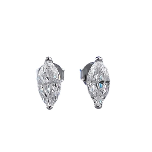 S925 sterling silver marquise-cut stud earrings with clear gemstone and claw setting