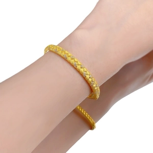 S925 silver gold-plated braided wheat ear open bangle with sparkling cubic zirconia