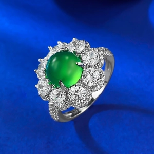 Elegant S925 sterling silver ring featuring a green chalcedony stone and zircon accents