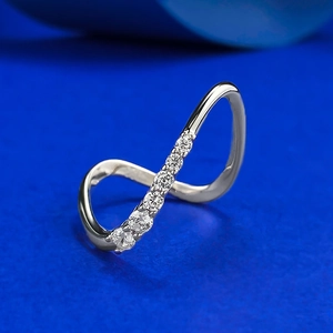 Minimalist S925 Sterling Silver Wave Ring Rhinestone Inlaid S-Curve Irregular Finger Ring For Women Fashion Jewelry Gift