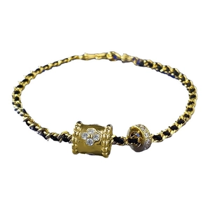 S925 Silber geflochtenes Armband mit goldenem Anhänger und Kleeblatt-Diamanten