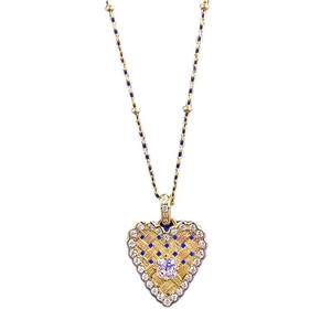 S925 silver gold plated heart pendant with pink princess cut stone on bead chain