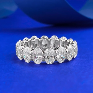 925 Sterling Silver Oval Cut Rhinestone Eternity Ring For Women Fashionable Geometric Jewelry For Wedding Banquet Party Gift