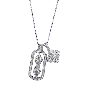 Collier en argent S925 avec pendentifs Vajra et trèfle sertis de pierres brillantes
