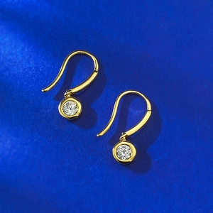 Classic gold S925 sterling silver hook earrings with round cut sparkling zircon stones