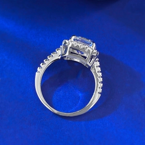 Elegant S925 sterling silver ring featuring a large emerald cut white zircon centerpiece