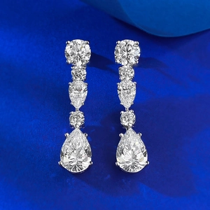 925 Sterling Silver Dangle Earrings For Women Water Drop Pear Shape Rhinestone Inlaid Chandelier Earrings Wedding Jewelry