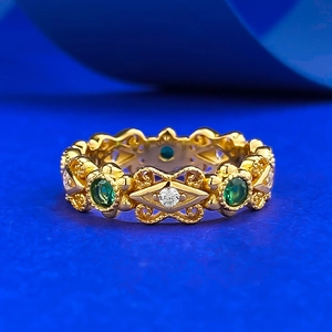 Bague en Argent Sterling 925 de Style Palais Vintage pour Femme Plaqué Or Strass Vert Blanc Bague de Bijoux Géométriques Cadeau